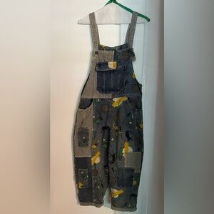 Denim Cat Print Overalls